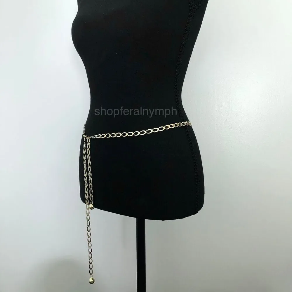 Y2K Minimalist Gold Oval Link Chain Belt, Fits Up to 42.5 Inches, X7GA1184